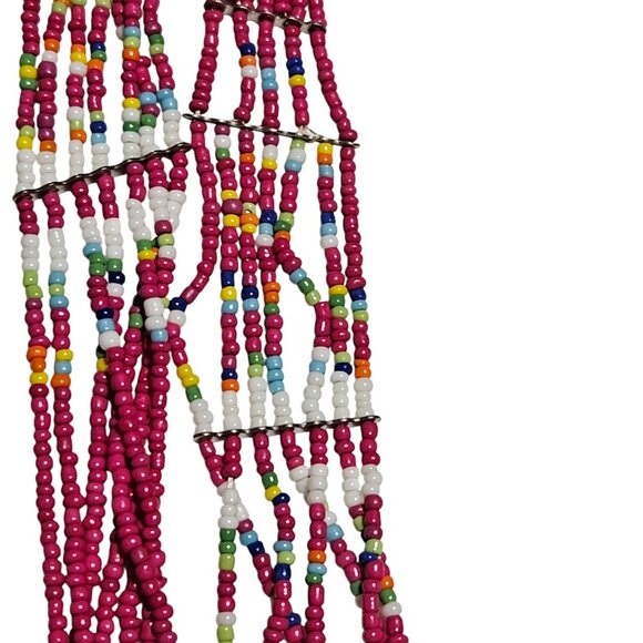Boho Pink Seed Beaded Multi Strand Necklace Funky Fashion Jewelry Women - Picture 4 of 7